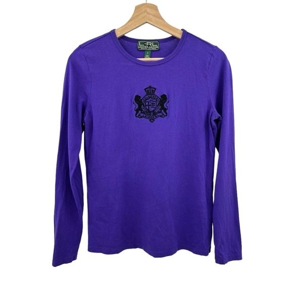 Ralph Lauren Lions Crest Purple Cotton Long Sleeve Pullover Top - Picture 1 of 4